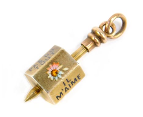 A silver gilt forget me not pendant, of hexagonal form, with enamel decoration, 3cm H.