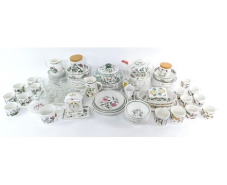 A Portmeirion part dinner tea and coffee service decorated in the Botanic Garden pattern, together with glass tumblers, stora
