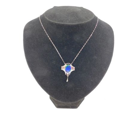 A Charles Horner silver and enamel necklace, of Art Nouveau type design, pierced and set with blue and green enamel, on a sil