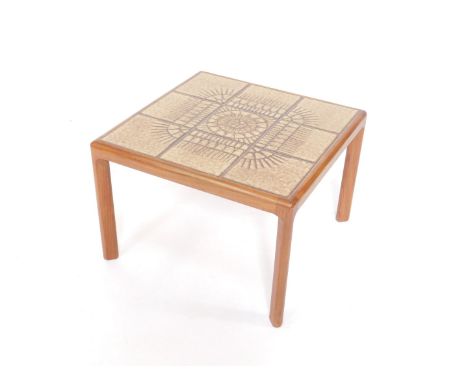 A 1970's teak and tile inset occasional table, possibly Danish, the nine tile inset in a geometric design, raised on straight