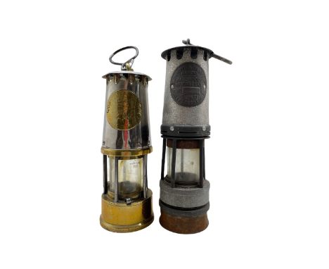  Miners safety lamp by Protector Lamp Lighting Co. in brass and steel H23cm and another 
