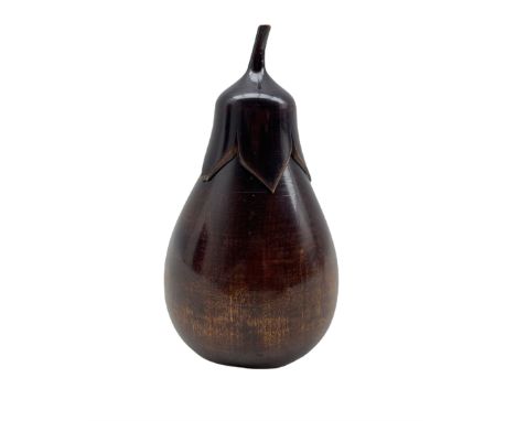 Fruitwood tea caddy in the form of an aubergine, the screw off calyx and stalk opening to reveal the inner cover H13cm