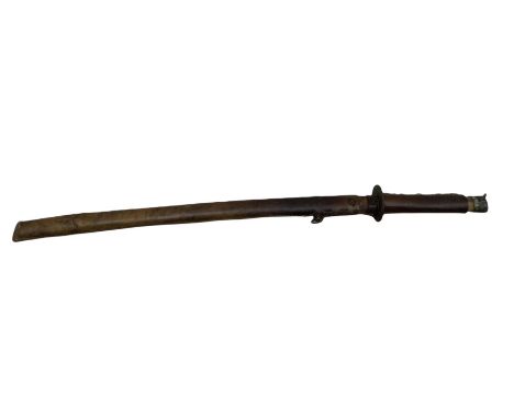 Japanese WWII katana, blade length 60cm, with leather covered grip and scabbard