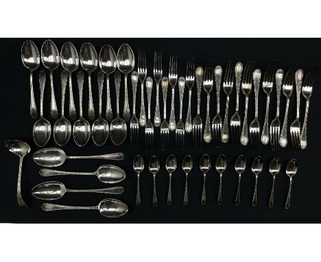 Quantity of Mappin and Webb Princes Plate table cutlery with beaded decoration comprising twelve table forks, eight dessert f