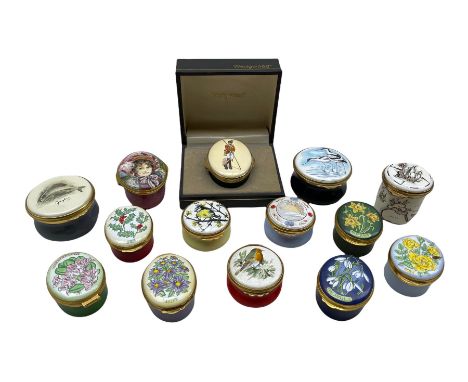 Fourteen enamel boxes comprising six by Windsor Crafts, three Kingsley Enamels, Alastor Enamels, Pointers of London, Eden Ena