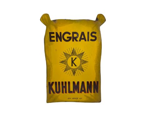 Vintage French enamel double sided advertising sign 'Engrais Kuhlmann' 60cm x 40cm