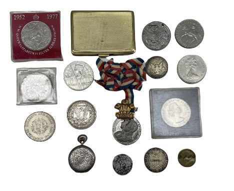 Queen Victoria 1900 half crown, United States of America 1921S Morgan dollar coin, commemorative crowns, cigarette case, H. S