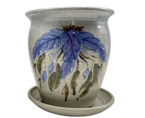 David Melville (b1949): studio pottery planter with stand, impressed potters seal H23.5cm