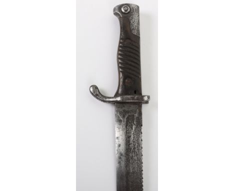 Rare Imperial German Garde Pioneer Battalion Marked 98/02 Sawback Bayonet, with two piece wooden grips. Rear cross guard stam