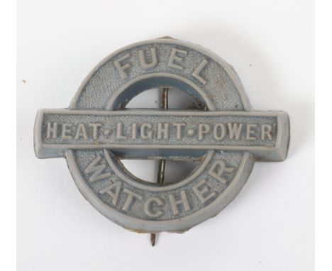 WW2 British Home Front Fuel Watchers Badge, fine blue bakelite plastic example with pin fitting to the reverse. 