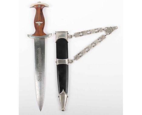 Third Reich NSKK Leaders Dress Dagger by Anton Wingen, with brown handle having enamel SA device and eagle inserted. Complete