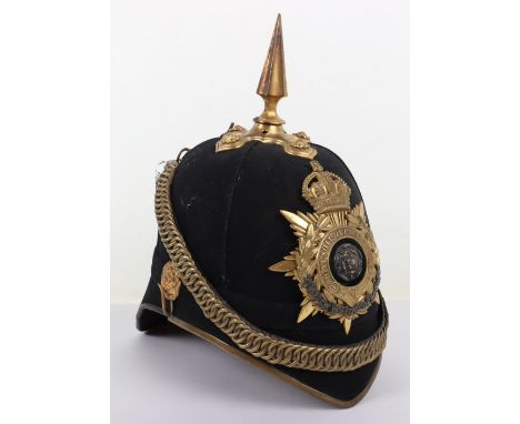 Post 1902 Officers Home Service Helmet of the York &amp; Lancaster Regiment, fine blue cloth covered cork helmet with gilt me