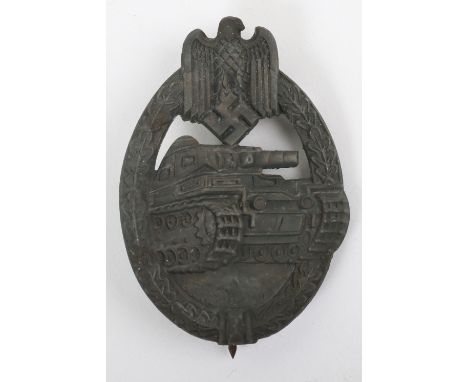 German Panzer Assault Badge by Rudolf Souval, bronze grade example with pin and catch fixing to the reverse. Award with “RS” 