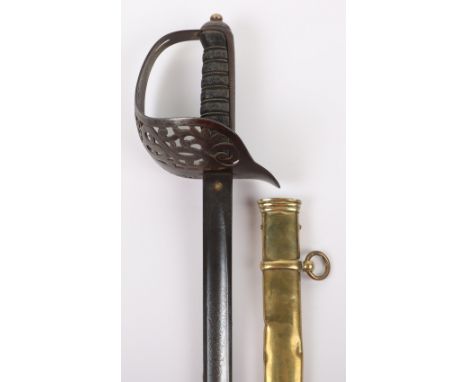 British 1895 Pattern Infantry Officers Sword, regulation blade etched with crowned VR and crossed sword and baton amidst scro