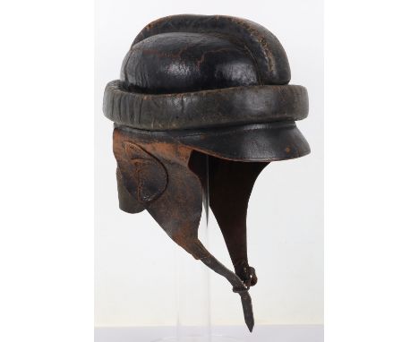 WW1 German Prussian Air Service Aviators Flying Helmet, fine example of a black leather aviators crash / flight helmet with t