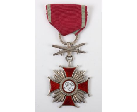 Polish Cross of Merit 2nd Type 2nd Class with Swords, fine example of the silver grade medal made by Spink, London. No damage