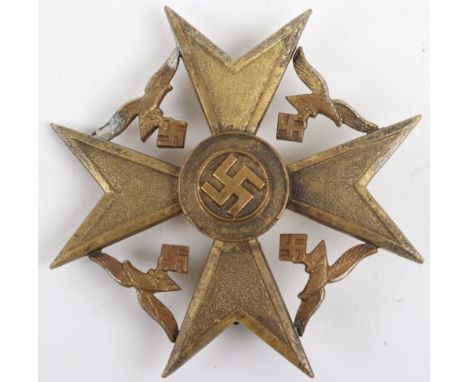 Third Reich Spanish Cross Without Swords in Bronze, un-maker marked example of the award. Complete with its pin back and catc