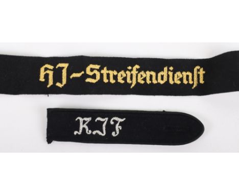 German Hitler Youth Streifendienst Cuff Title, golden yellow gothic lettering on black cloth band. Accompanied by a single sh