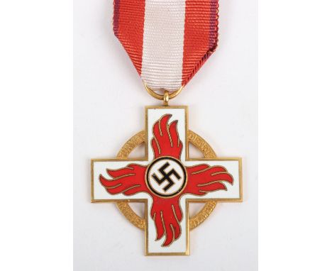 Third Reich Fire Brigade Decoration, gilt and enamel example of the 1st class decoration for the Fire Brigade. Possibly a Rud