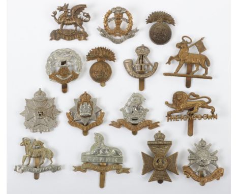 15x British Infantry Regiment Cap Badges, including Northumberland Fusiliers bronze OSD with blade fittings, East Surrey regi