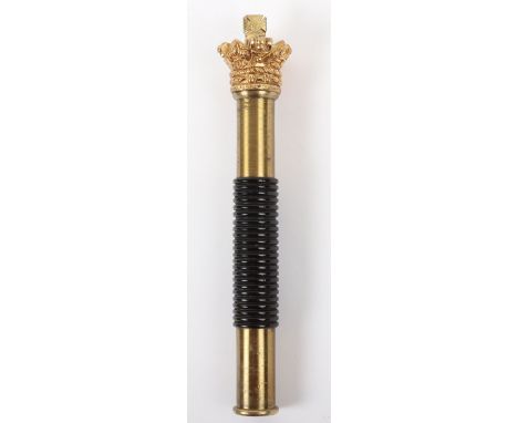 A Victorian Standard Pattern Metropolitan Police Inspectors Tipstaff, circa 1865-1887, brass cylinder body, with ribbed eboni