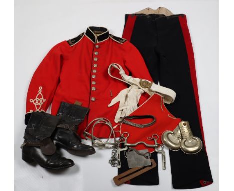 Montgomeryshire Yeomanry Uniform Grouping, consisting of fine quality scarlet cloth other ranks dress tunic with stand up bla