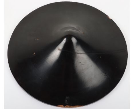 Late 19th Century Japanese Jingasa (War Hat), fine black lacquered headdress with the original padding and cloth chinstrap ti