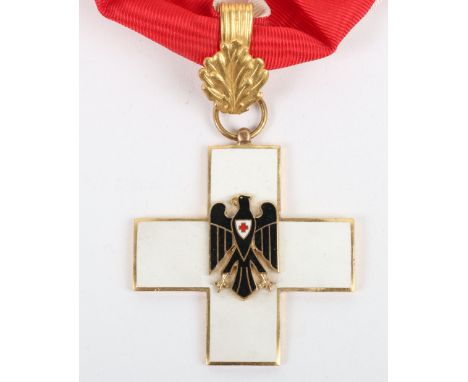 German Red Cross (D.R.K) Neck Order Award, gilt and enamel red cross award with gilt oakleaf cluster loop suspender and neck 