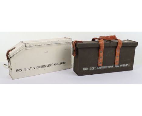 No. 8 Metal Vickers Machine Gun Belt Ammunition Box made by RPL S dated 1945, olive drab painted  with leather handles and a 