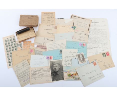 Selection of Third Reich Feldpost, Documents &amp; Cards etc, including a Feldpost card box with photographic negative envelo
