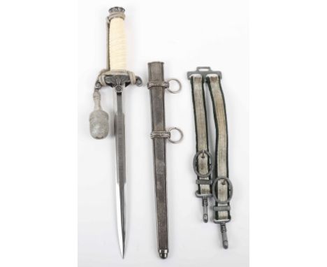 WW2 German Army Officers Dress Dagger with Hanging Straps and Portepee by Alcoso, dagger with white celluloid grip, attached 