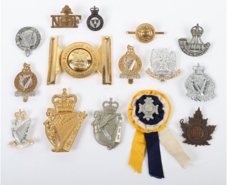 Mixed Selection of British Military Badges, including Queens Royal Irish Hussars cap badge, Royal Irish Rangers anodised coll