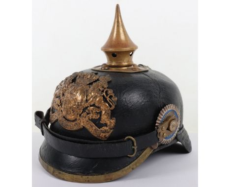 Imperial German Bavarian Other Ranks Pickelhaube, leather bodied helmet with brass other ranks pattern Bavarian helmet plate 