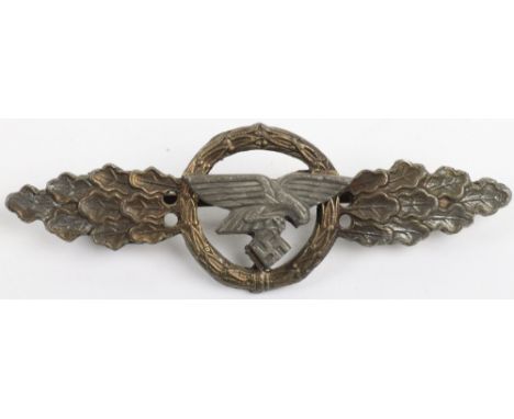 Luftwaffe Operational Flying Clasp for Transport Missions, un-marked bronze grade example. Complete with the pin and catch fi