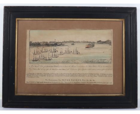 Framed and Glazed Print of the British Attack on Charleston South Carolina 29th June 1776, fine example showing the naval act