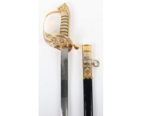 EIIR British Naval Officers Sword by Wilkinson, blade No.95334 etched with regulation crowned EIIR and fouled anchor amidst f