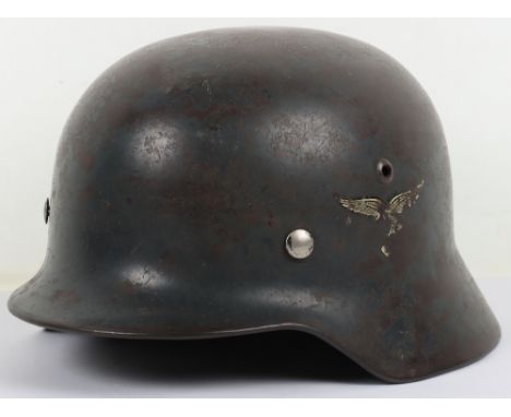 WW2 German Luftwaffe M-35 Double Decal Steel Combat Helmet, untouched example still retaining much of the early light blue pa