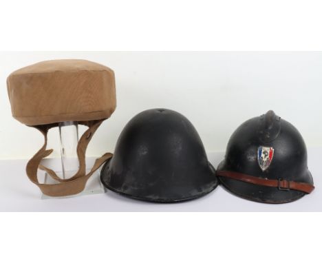 French Police M-26 Pattern Adrian Steel Helmet, good example of the black painted shell with original comb, painted badge to 