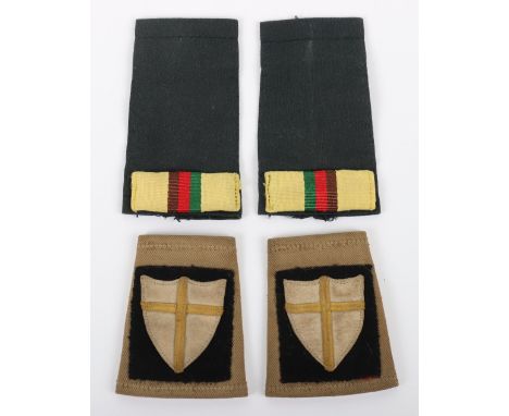 Royal Tank Regiment Slip-On Shoulder Slides, fine pair of black cloth slip-on shoulder slides with RTR battalion flashes. Acc