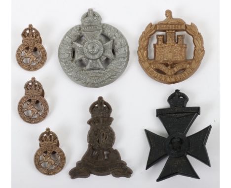 4x WW2 War Economy Plastic Regimental Cap Badges, consisting of examples for The Rifle Brigade, Dorsetshire regiment, KRRC an