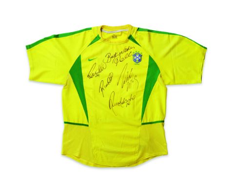 BRAZILBrazil Replica JerseySigned by Pelé, Ronaldinho, Ronaldo, Rivaldo and Roberto Carlos.
