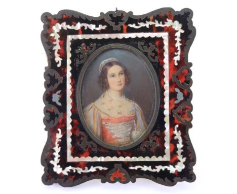 Sticler, European, 19th Century, A portrait miniature of a young lady, signed 'Sticler' (lower right), watercolour heightened