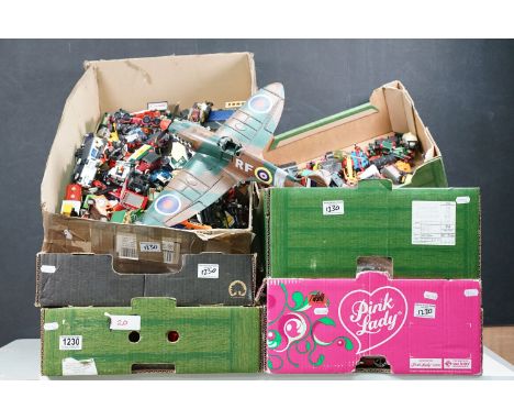 Large collection of Mid 20th C onwards diecast model cars, vans, trains &amp; trams featuring Matchbox, Lledo, Dinky, ERTL, M