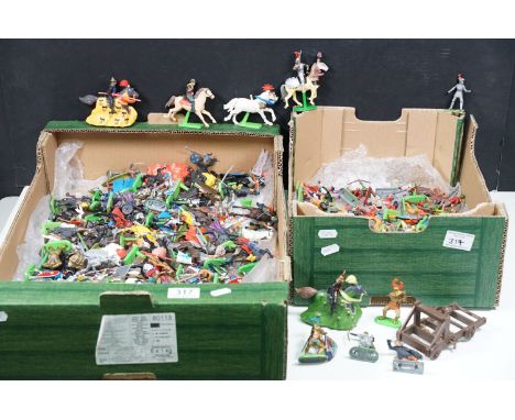 Collection of Britains / Britains Deetail plastic figures on metal bases to include knights, crusaders, cowboys and Indians, 