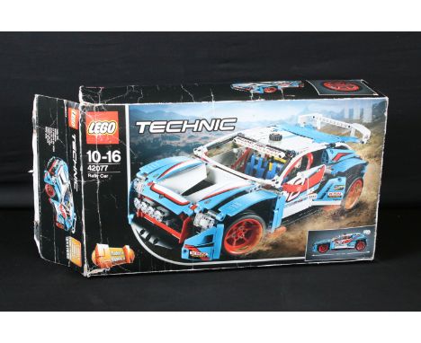 Lego - Boxed Lego Technic 42077 Rally Car set, part/mostly built, with instructions, appearing to be complete, tatty box
