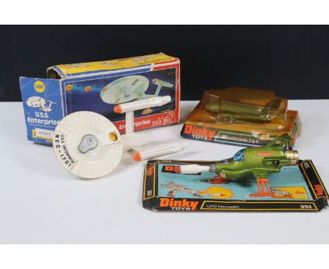 Three boxed / cased Dinky TV / Film related diecast models to include 351 Gerry Anderson SHADO UFO Interceptor (Missing plast