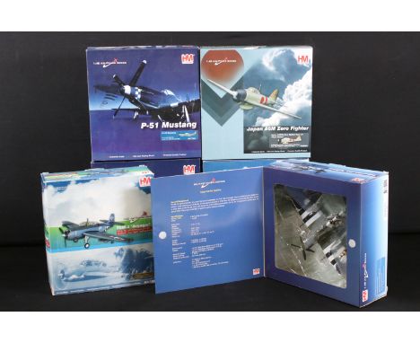 Six boxed 1/48 and 1/72 Hobbymaster Air Power Series diecast models to include HA1801 BF 110G-2/R3, HA7722 P.51 Mustang Ridge