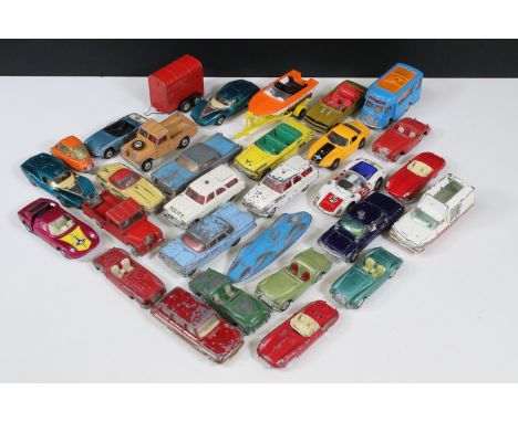 30 Mid 20th C play worn diecast models to include Corgi, Dinky, Matchbox and Lone Star featuring Corgi Man From UNCLE Oldsmob