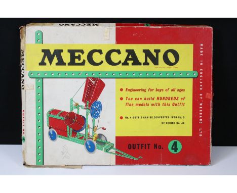 Boxed Meccano Outfit No. 4 set, very near complete with instructions