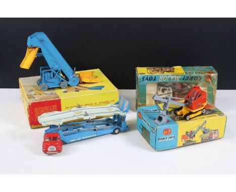 Three boxed diecast models to include Dinky Supertoys 964 Elevator Loader in main body blue and yellow, Corgi Major 1128 Prie